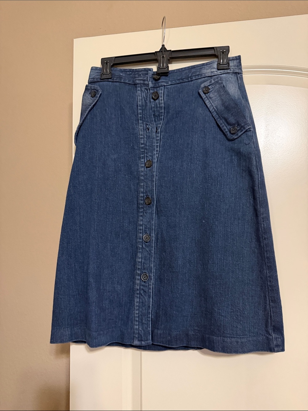 MICHAEL Michael Kors Dark Blue Button-Front A-Line Denim Skirt